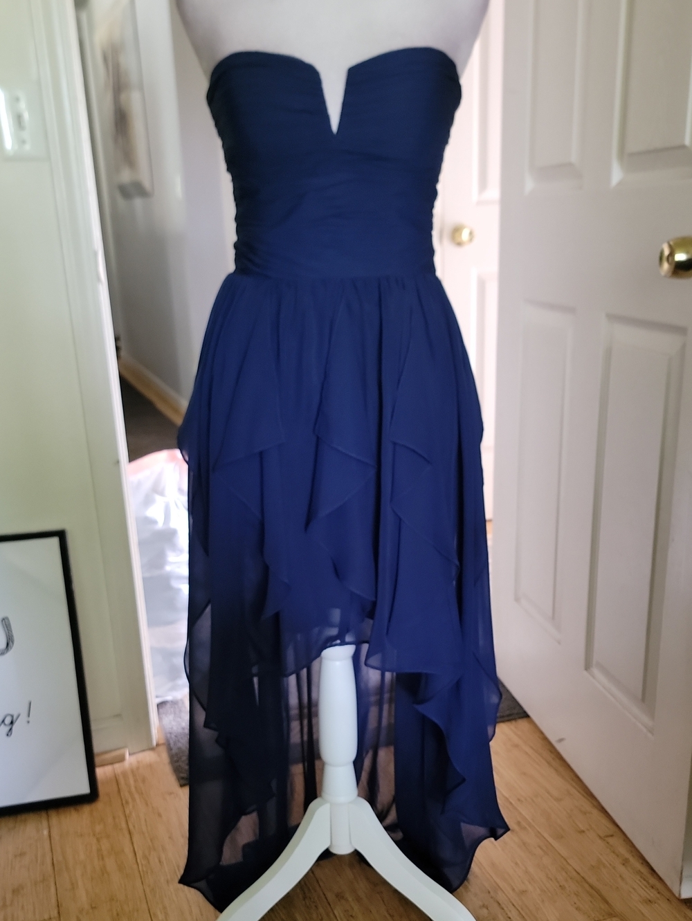 Arden B Strapless Navy High-Low Chiffon Dress